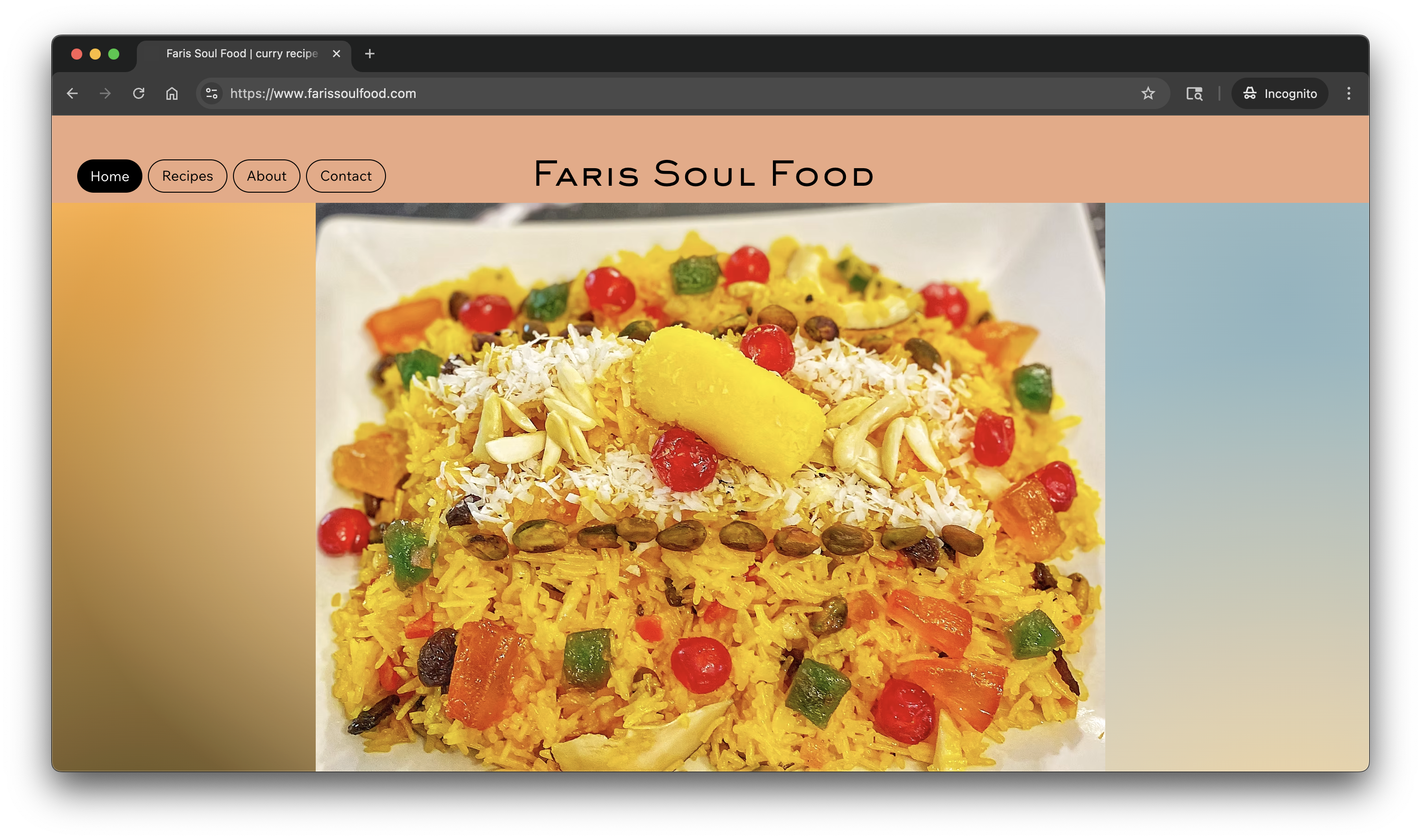screenshot of website about traditional recipes,Fari's Soul Food